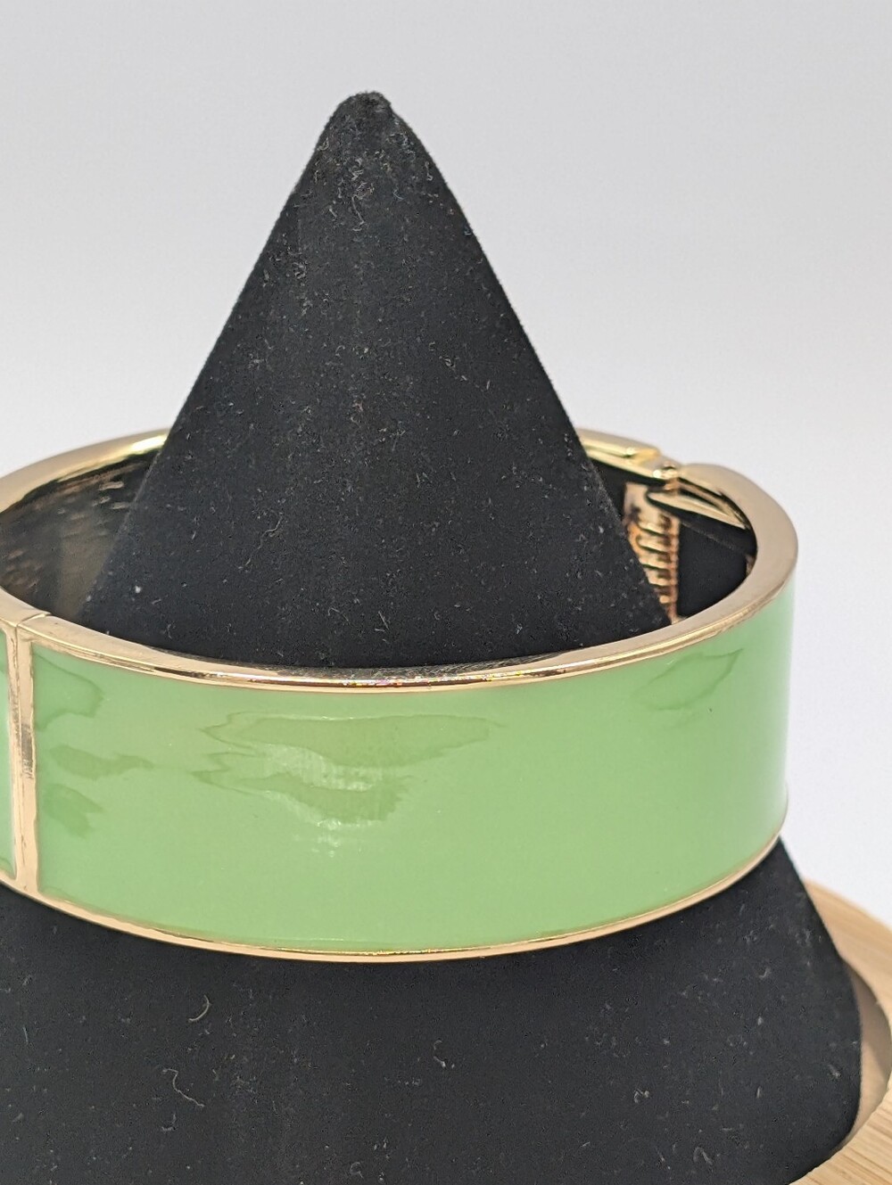 Green Gold-Tone Hinged Bangle Bracelet